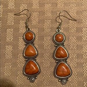 Silver Earrings with Brown Marble